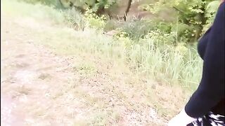Asian girl gets fucked outdoors by the first comer