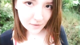Asian girl gets fucked outdoors by the first comer