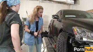 A lesbian garage scene with intense muff diving and pussy licking action