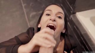Extra small brunette Danika Mori shakes with pleasure under massive cock