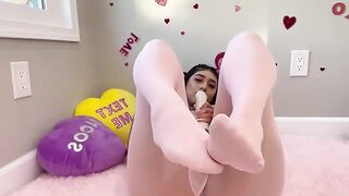 Playful Violet Myers fucks herself on Valentine's Day in a sensual pose