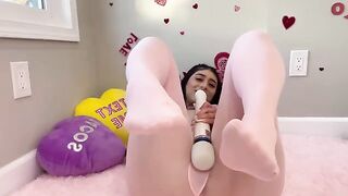 Playful Violet Myers fucks herself on Valentine's Day in a sensual pose