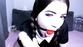 Wednesday Addams gets her pussy stuffed with a dildo and cum