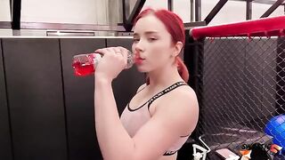 The personal trainer forced himself on the red-haired slut after her workout