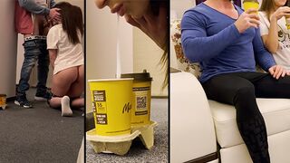 The delivery guy came and the wife got his cum in her coffee