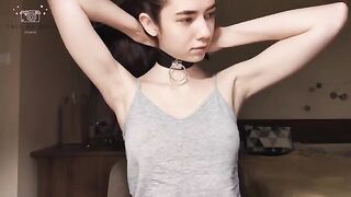 Schoolgirl in BDSM castings, wearing nipple clamps and more