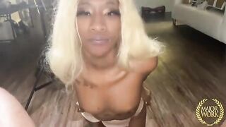 Petite ebony star Mini Stallion gets her pussy railed hard and deep