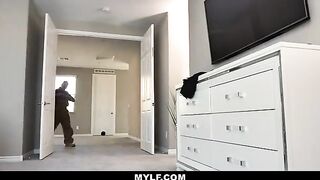 A horny babysitter, the busty Joslyn James, gets her boss’s dick in her mouth