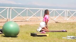 Hot Peruvian girl is doing exercises in front of the camera
