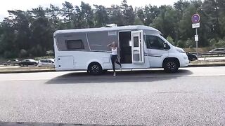 Drive-in fuck on the A1 - fuck me in wet look leggings