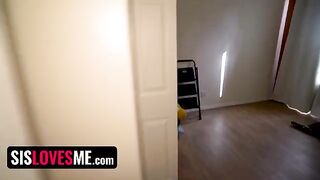 A sexy woman makes a naughty show for her online followers, but she was interrupted