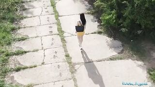 A pervert spies a babe taking a piss with his drone and fucks her pussy Public Agent style