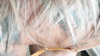 A beautiful blonde with crazy eyes has intense sex in POV
