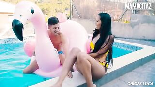 Skinny brunette teen Andreina Deluxe banged hard by the pool with a huge dick