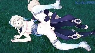 Aether and Futa Lumine fuck in the meadow - Genshin Impact Hentai
