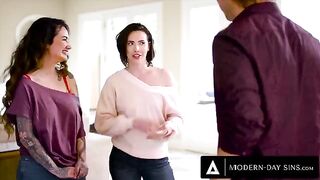 Casey Calvert and Arabelle Raphael share boyfriend's cock in an intense threesome