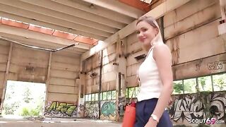 Blonde woman with huge boobs Verena Maxima fucked on the street by Public Agent