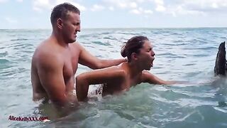 Babe has amazing sex right in the water, an instant cum shot