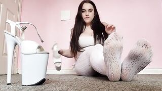 Dirty white tights and pleaser foot worship with a seductive vibe
