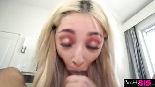 Cock shaped toys in the mouth of step sister