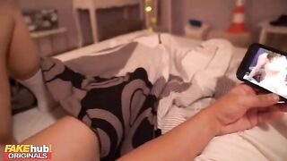 A young man is having fun with his step sister in the bedroom