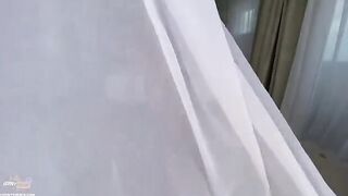 An amateur couple gets naked and fucks on a trip, with creampie and tit action