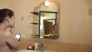 Morning masturbation with hairy mature and big boobs