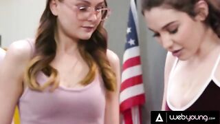 The cute girl Lily Lou and her besties experiment with masturbation and lesbian sex in detention