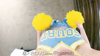 Cute cheerleader gets her pussy destroyed and face covered with cum in POV