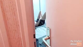 I spy on my half-sister as she rubs herself and I offer her my cock, she accepts!