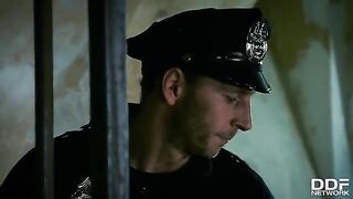 Two sexy babes getting fucked by a Chief of Police in a hardcore scene