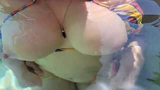 A guy caught his step sister masturbating in the hot tub and he came inside
