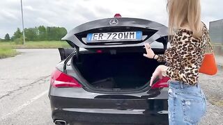 An Italian girl buys a used car and screws the seller in the car