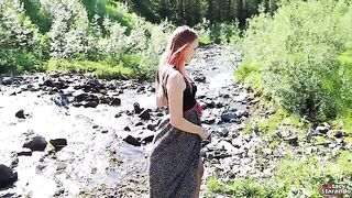Redhead teen enjoyed outdoor sex and got creampied by her guy