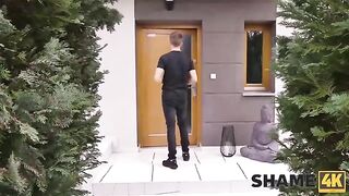 A gorgeous brunette gets accidental sex with a neighbor in a steamy scene