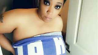 Ebony BBW stepmom cornered, fucked by stepson in closet