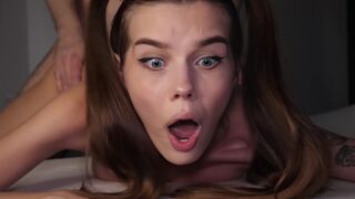 Petite brunette teen gets her ass smashed by a huge dick in intense anal action