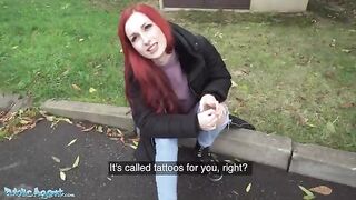 Public agent spotted a hot redhead in the street, convinced her to pose, then screwed her in a basement