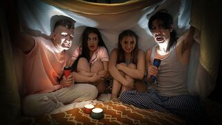 Naughty boys scared and fucked Penelope and Aubrey in a story