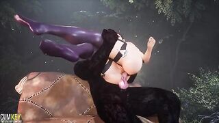 Busty girl mates with a big cock furry monster