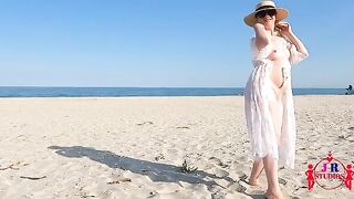 First time posing nude and fucking on a public beach, it was incredible!