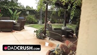 A sexy and sporty girl is being fingered by her stepfather outdoors