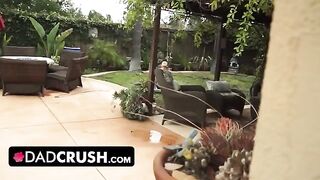 A sexy and sporty girl is being fingered by her stepfather outdoors