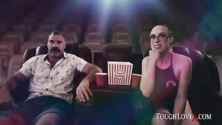 The man is alone in the cinema with a busty brunette, Jackie Hoff