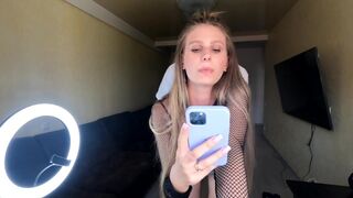Fucked on the phone by a hot blonde babe