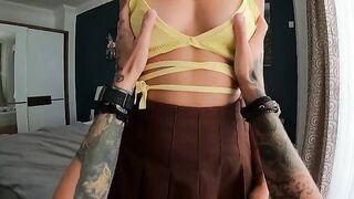 The pretty woman knows how to make a stunning blowjob and more