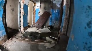 Girl is walking around horrible buildings, cock getting sucked in an abandoned house