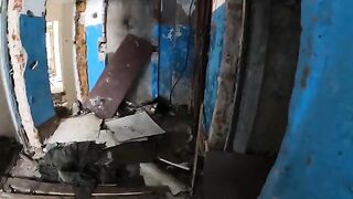 Girl is walking around horrible buildings, cock getting sucked in an abandoned house