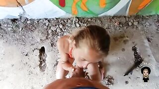 Cute girl has sex with a guy in the abandoned building