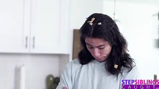 The guy fucks with a hot stepsis in the kitchen